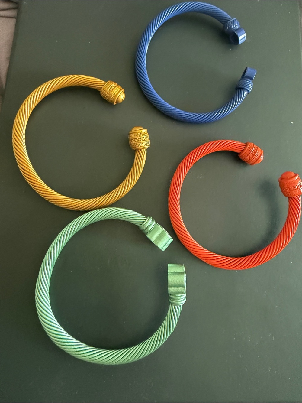 Colorful Twisted Cable Cuff Bracelets - Set of Blue, Yellow, Red, Green
